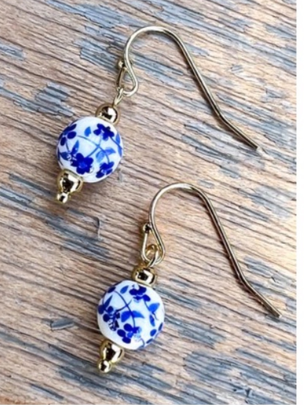NWT Dylan Jewelry Gold Tone Dangle Earrings Blue White Beaded Drop Boho Chic